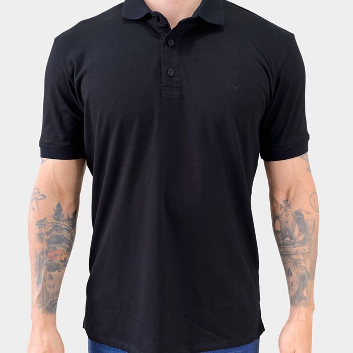 Polo Hombre Algodón Piqué Slim Fit con Bordado Tonal – Negro