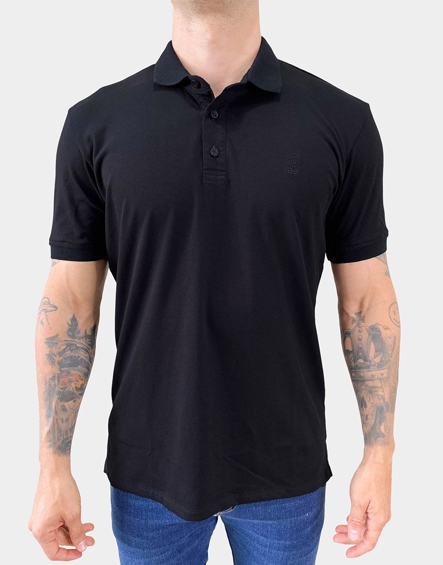 Polo Hombre Algodón Piqué Slim Fit con Bordado Tonal – Negro