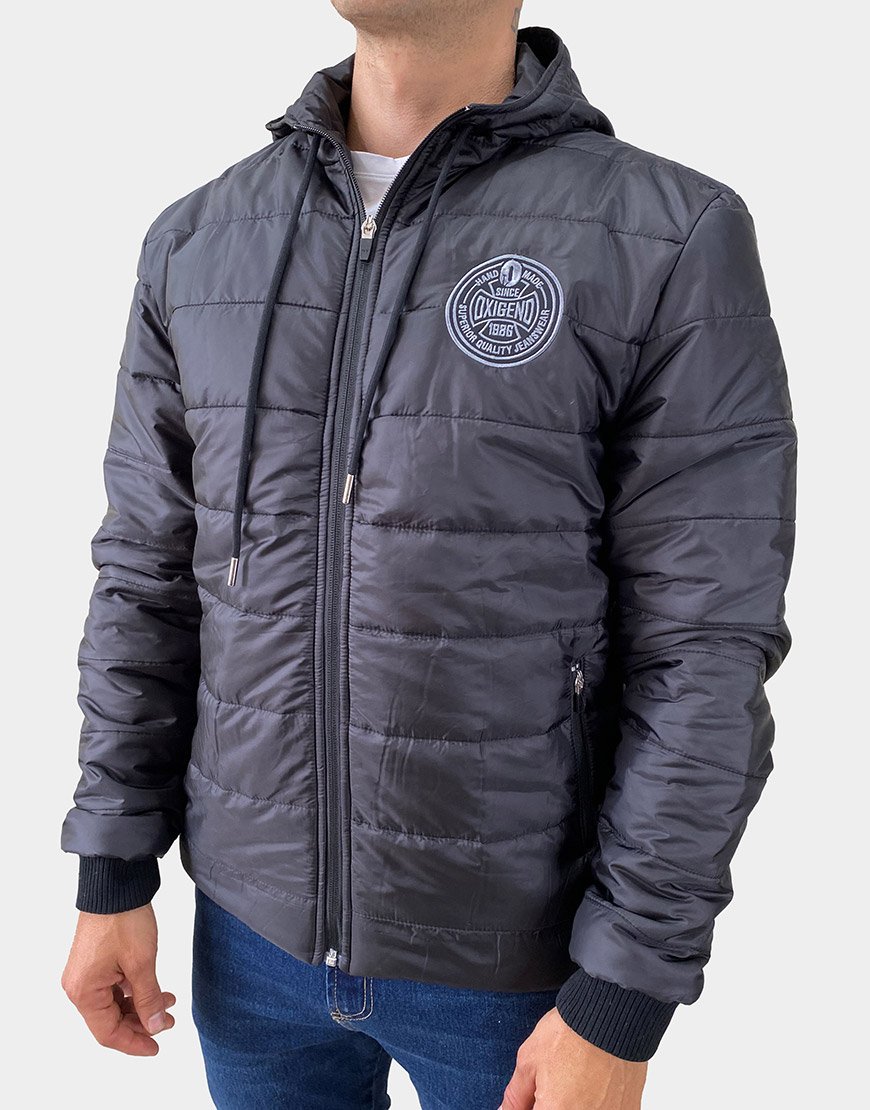 Chaqueta Hombre Acolchada Térmica con Capucha Oxígeno – Negro