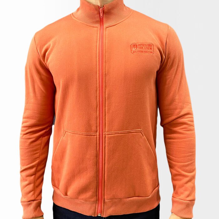 Buzo Hombre Abierto en Tela Burda con Cremallera – Naranja