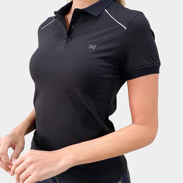 Camiseta Polo Mujer Clásica Vivo en Contraste – Negro