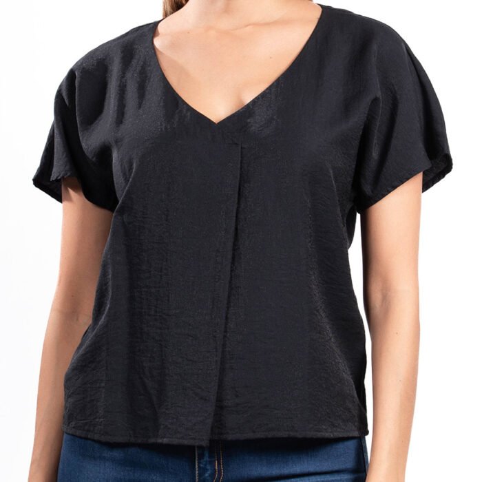 Blusa Mujer Elegante Escote V Manga Mariposa – Negro