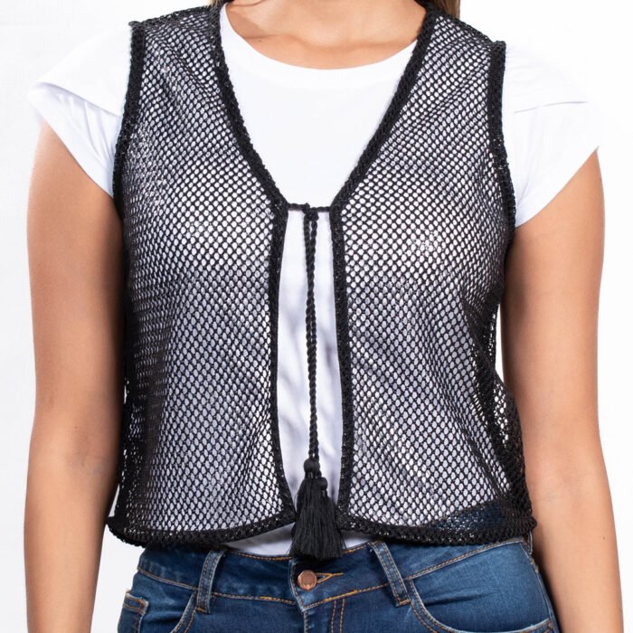 Chaleco Mujer Midnight Mesh Boho-Chic – Negro