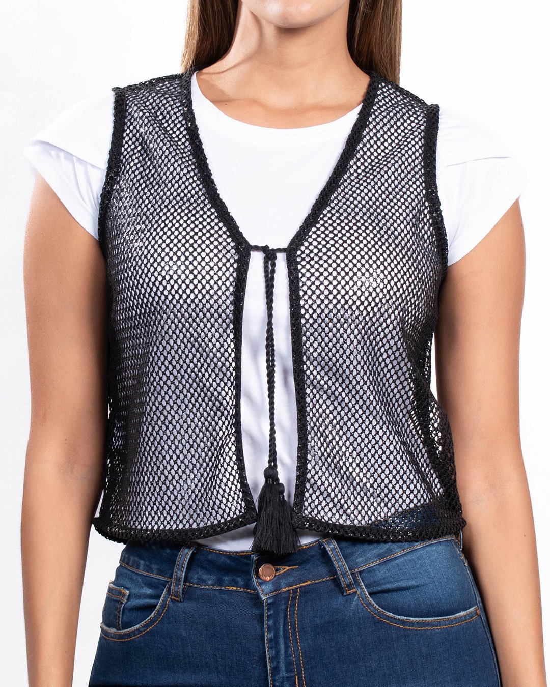 Chaleco Mujer Midnight Mesh Boho-Chic – Negro