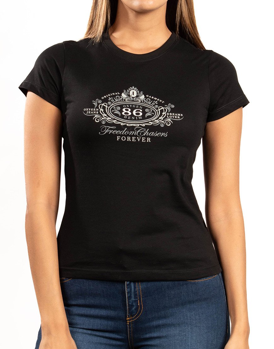 Camiseta Mujer Freedom Chasers Slim Fit – Negra