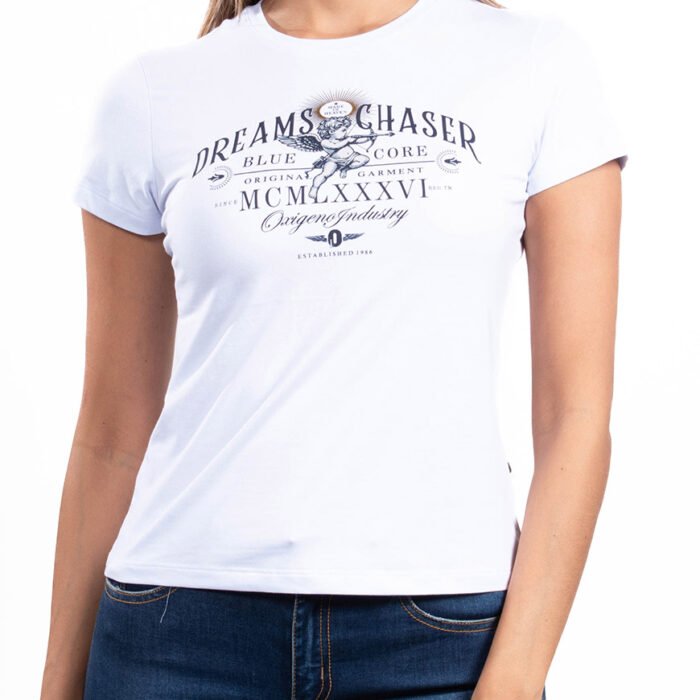 Camiseta Mujer Slim Fit Estampado Gráfico Retro – Blanca