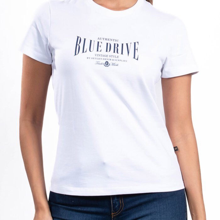 Camiseta Mujer Regular Fit Estampado Loguero – Blanca
