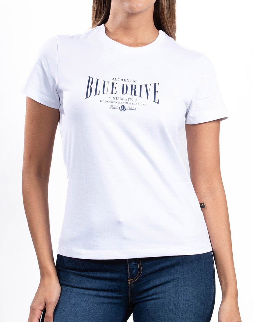 Camiseta Mujer Regular Fit Estampado Loguero – Blanca