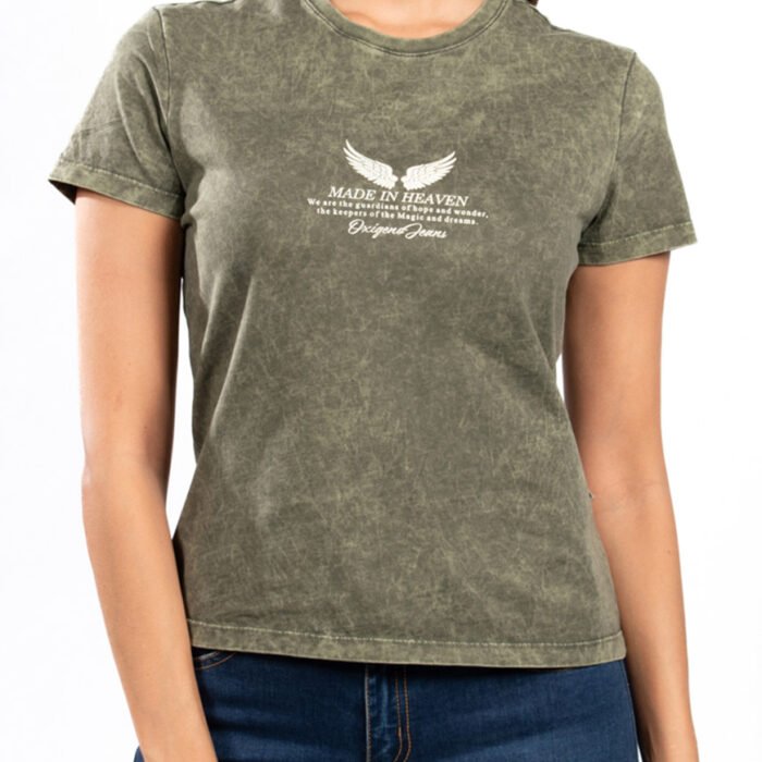 Camiseta Mujer Regular Fit Acabado Manual – Verde Oliva