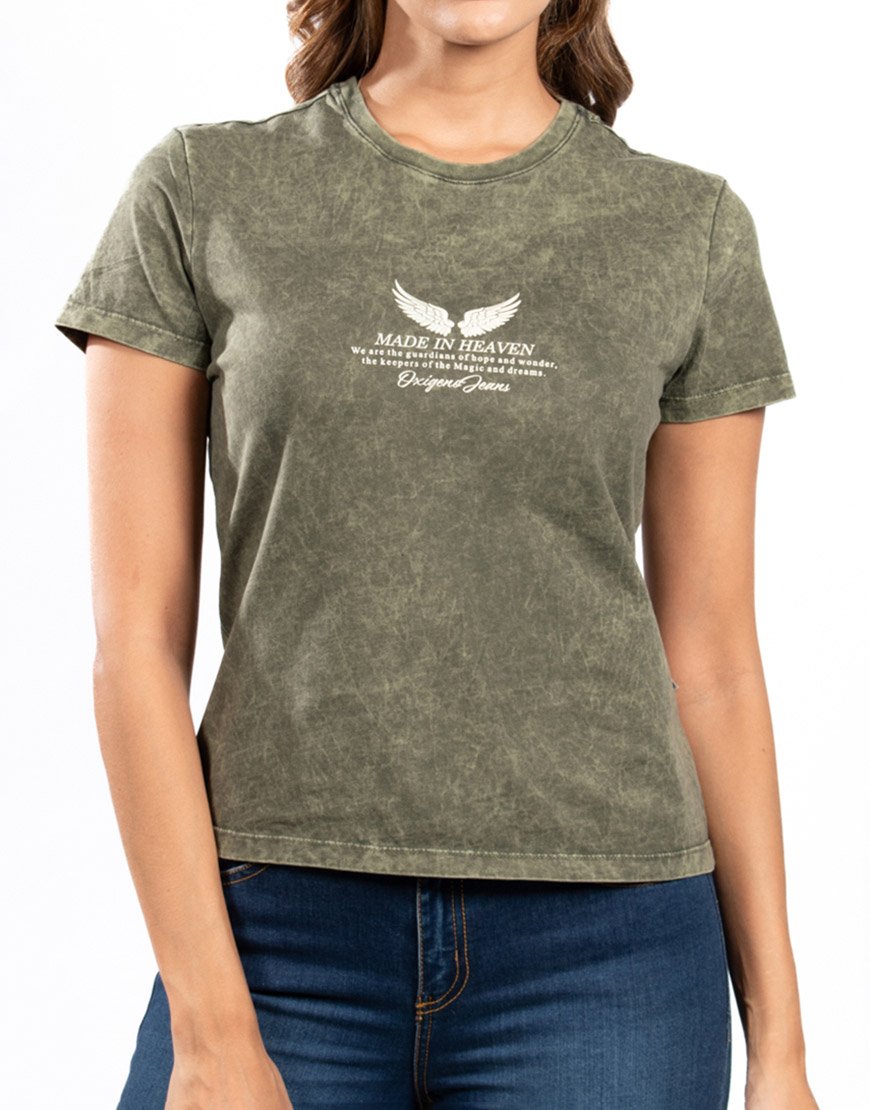 Camiseta Mujer Regular Fit Acabado Manual – Verde Oliva