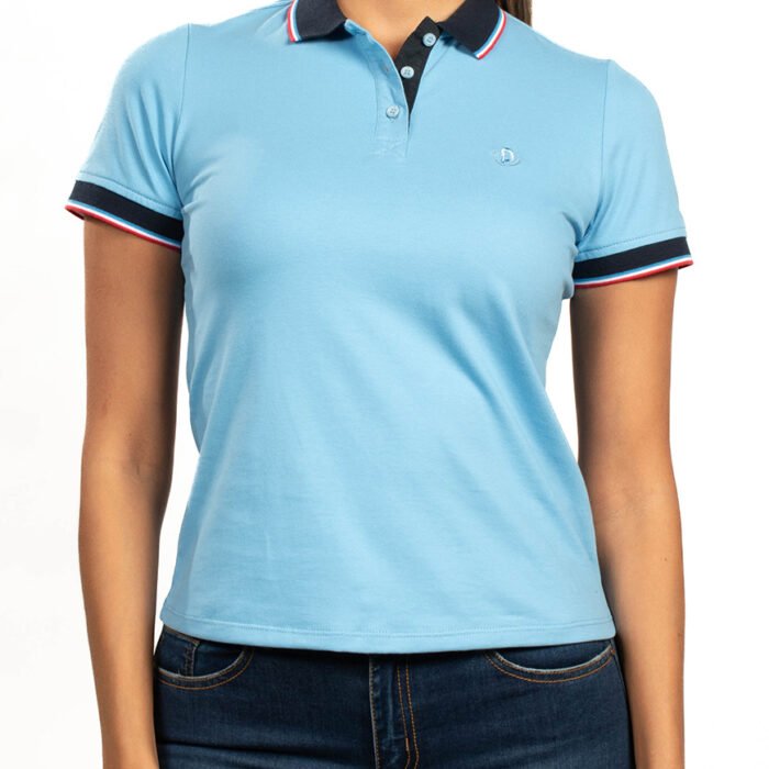 Camiseta Polo Mujer Slim Fit Perilla en Contraste – Azul Celeste
