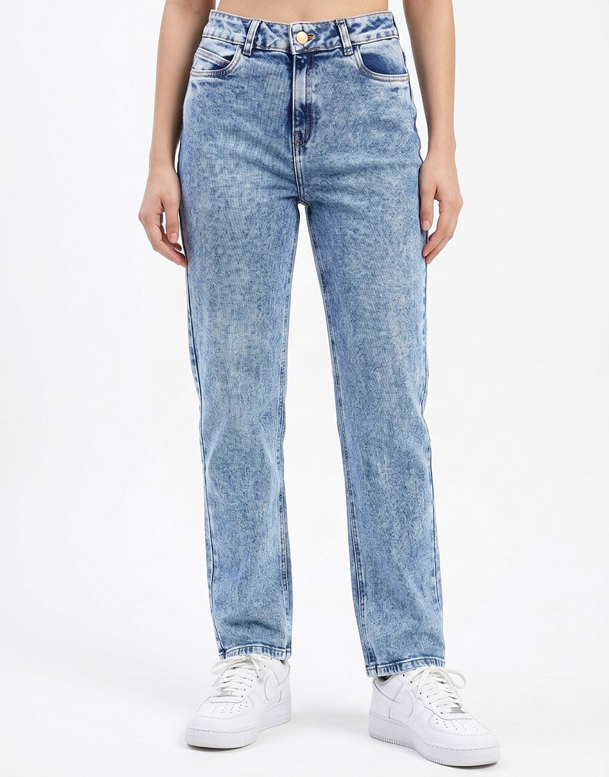 Jean Mujer Acid Wash Trust Bota Recta – Azul Claro