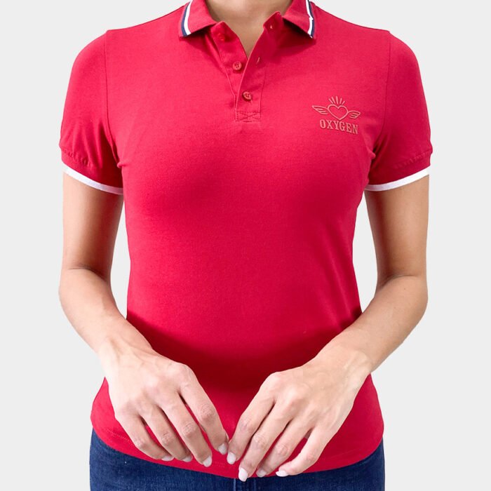 Camiseta Polo Mujer Clásica Detalle de Rayas – Rojo