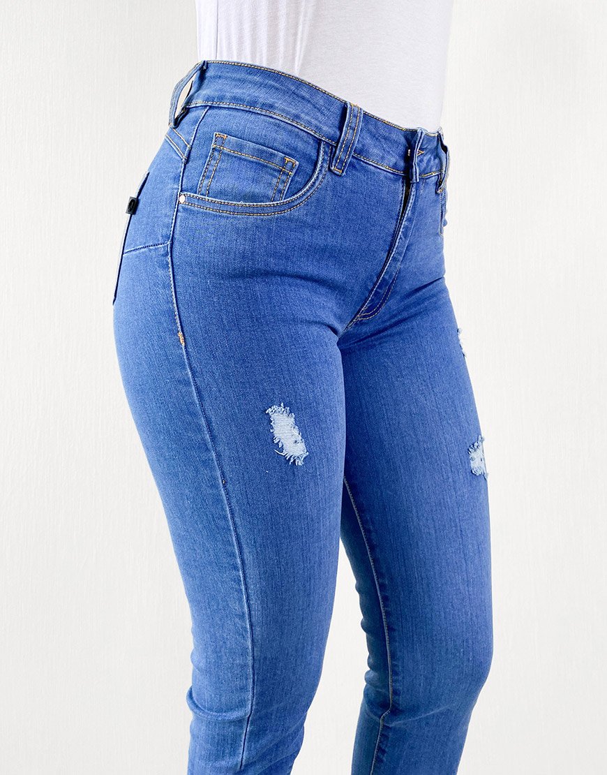 Jean Mujer Blaze Skinny Fit Desgaste – Azul Medio