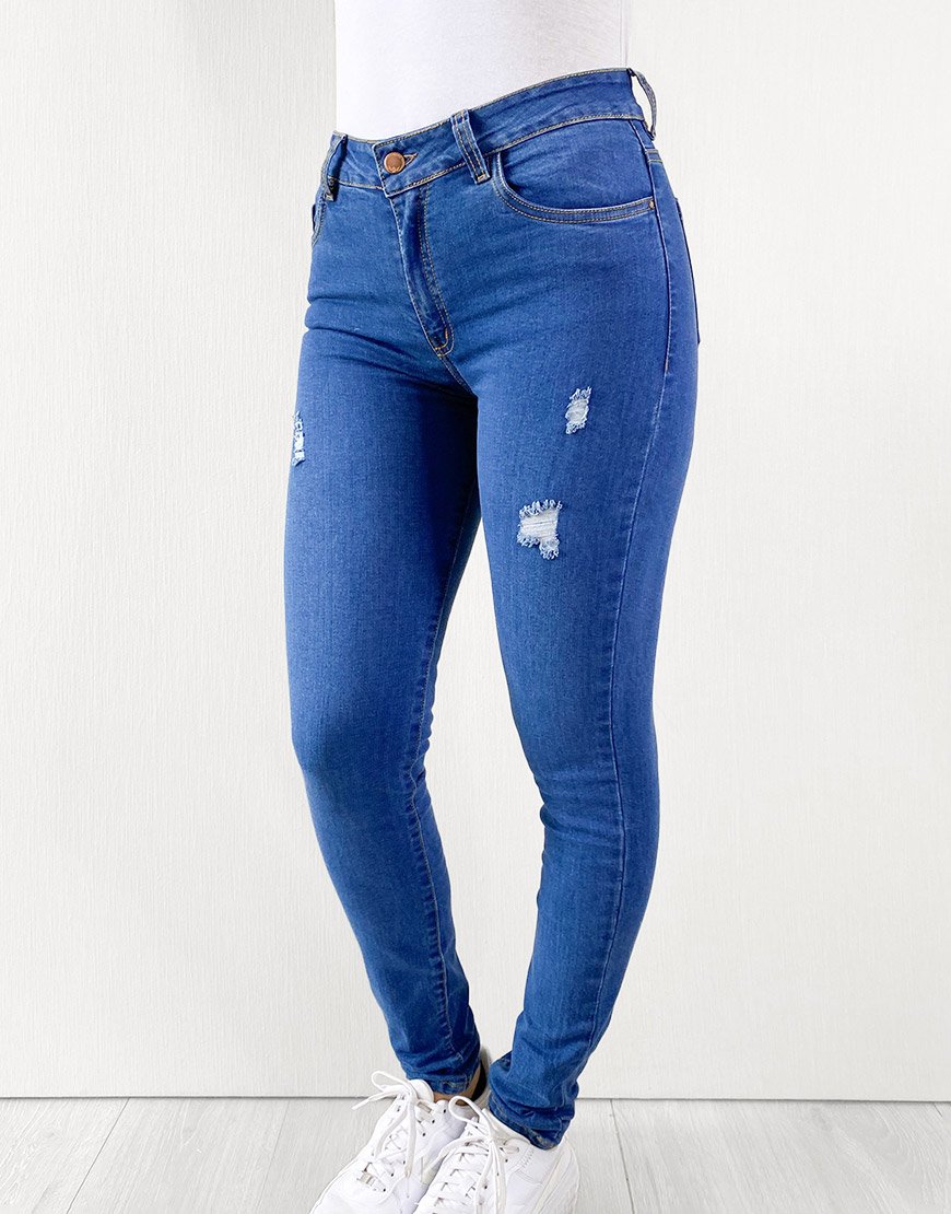 Jean Mujer Blaze Skinny Fit Desgaste – Azul Medio