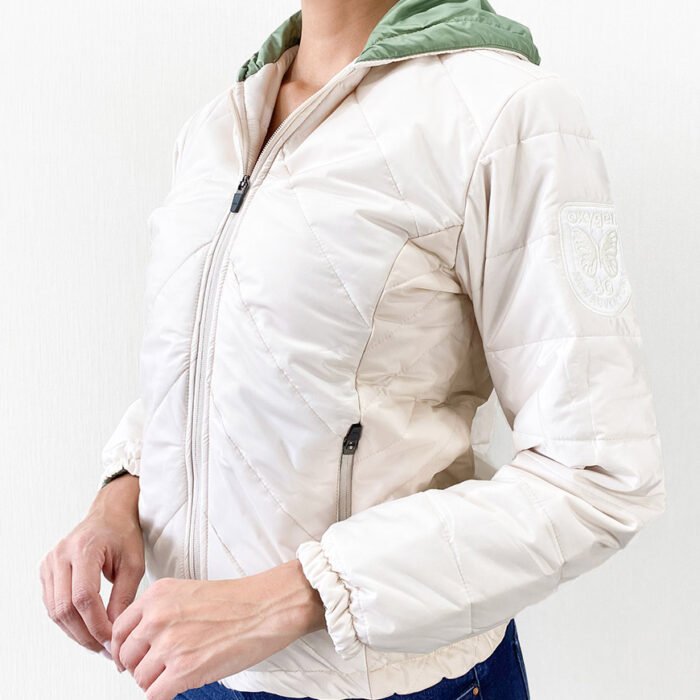 Chaqueta Mujer Acolchada Con Capucha – Marfil Verde