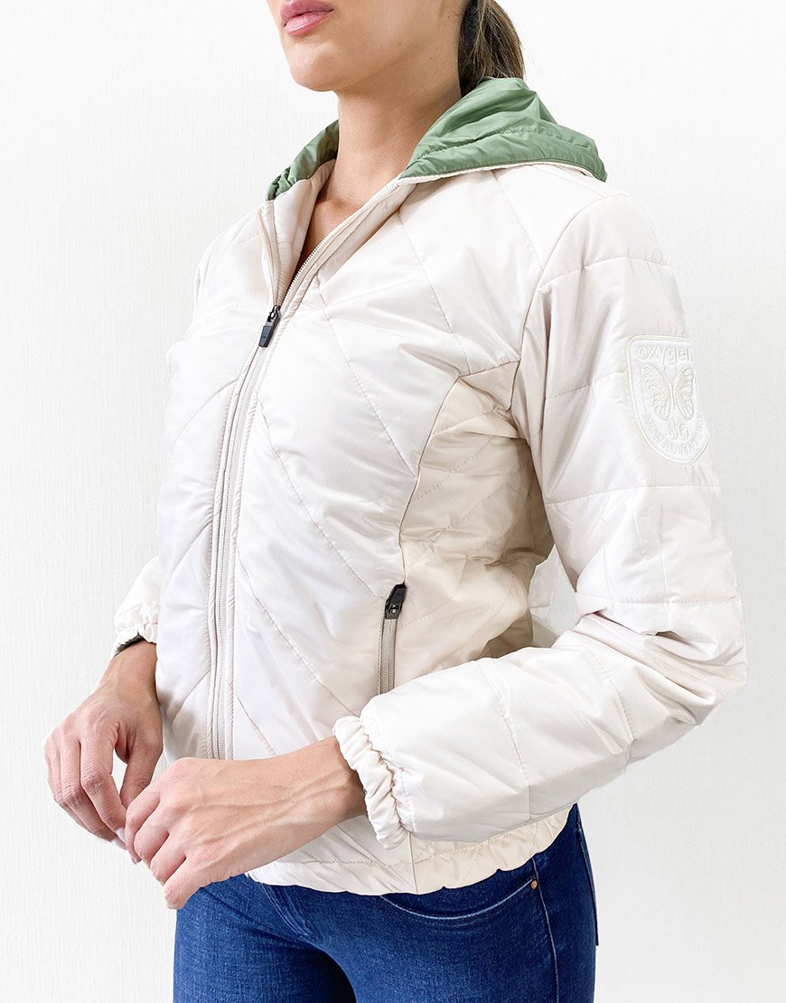 Chaqueta Mujer Acolchada Con Capucha – Marfil Verde