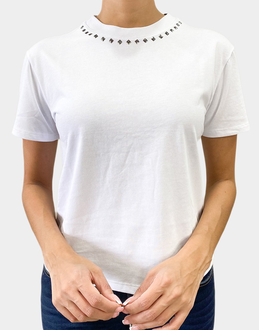 Camiseta Mujer Premium Studded Tee – Blanco