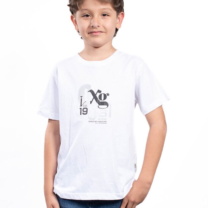 Camiseta Niño Algodón Estampado Gráfico Urbano – Blanco