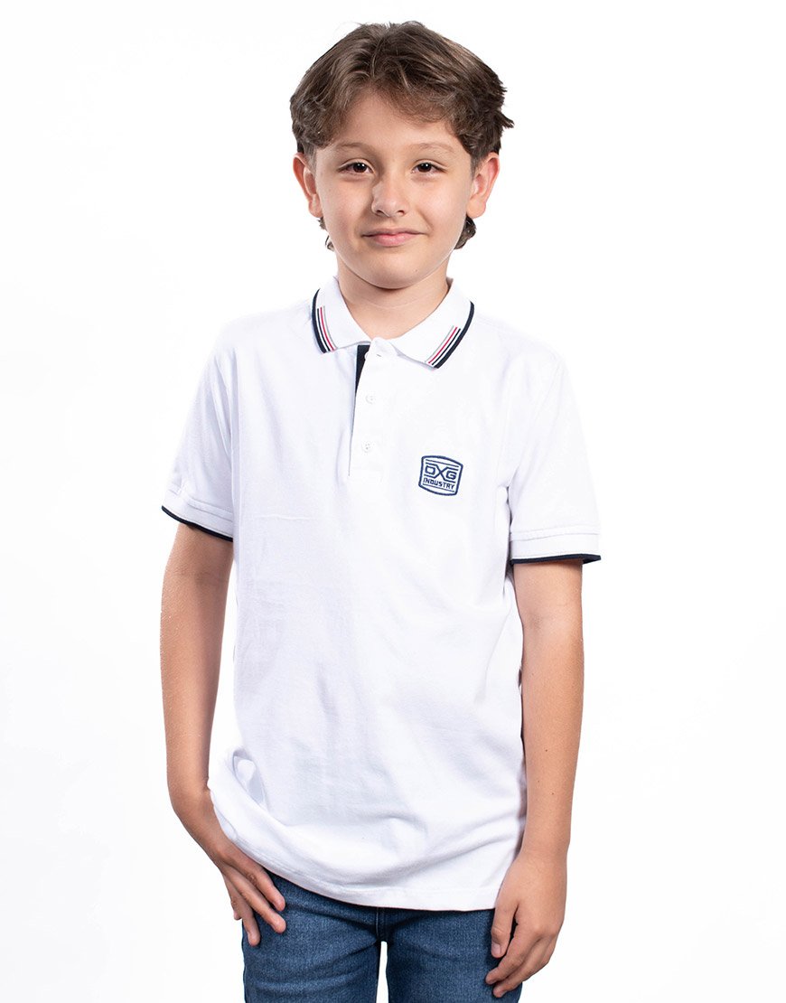 Polo Niño Clásico Algodón Piqué Bordado OXG – Blanco