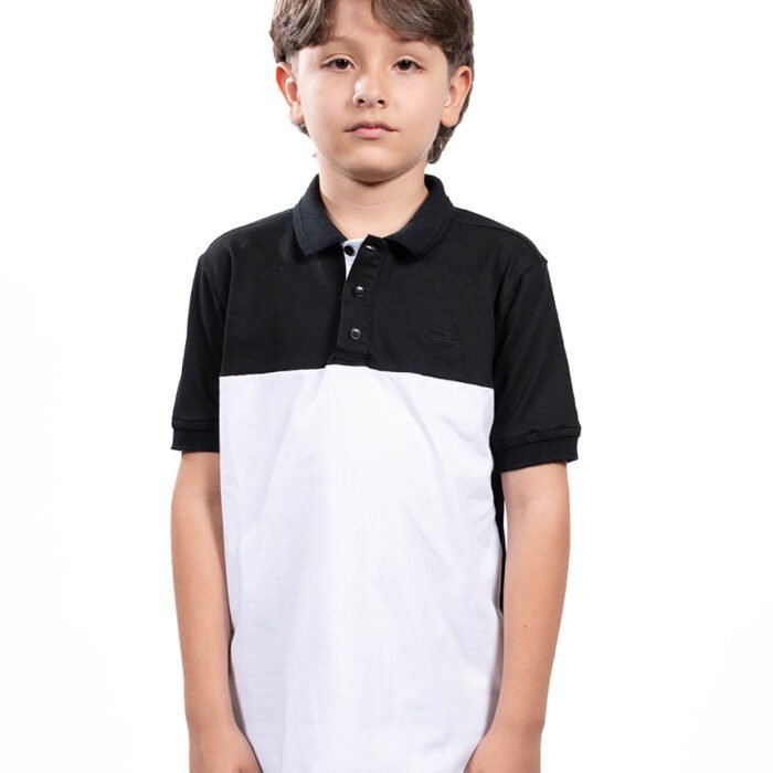 Camiseta Polo Niño Bicolor Regular Fit Piqué – Negro y Blanco