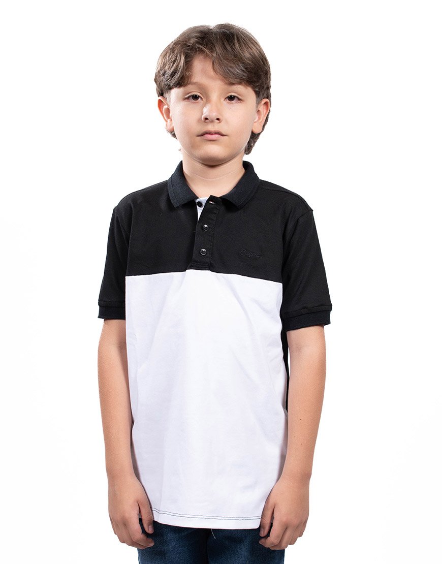 Camiseta Polo Niño Bicolor Regular Fit Piqué – Negro y Blanco