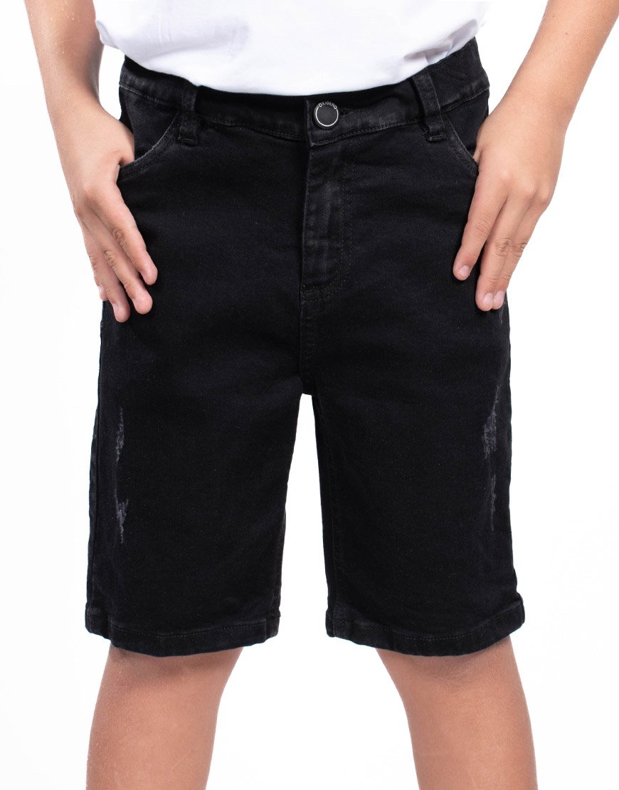 Bermuda Niño Denim Slim Fit – Negro
