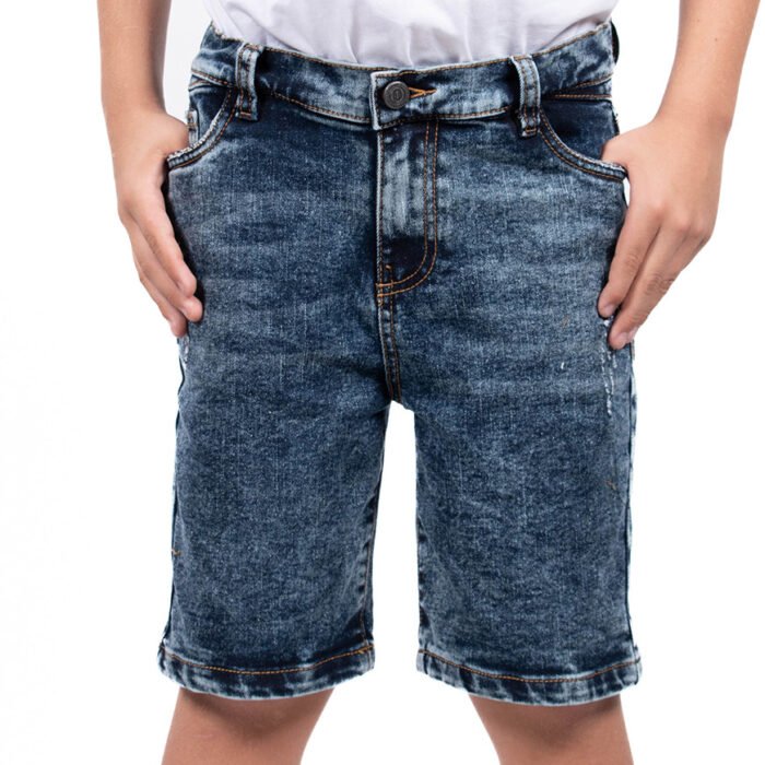 Bermuda Niño Denim Slim Fit Acid Wash – Azul
