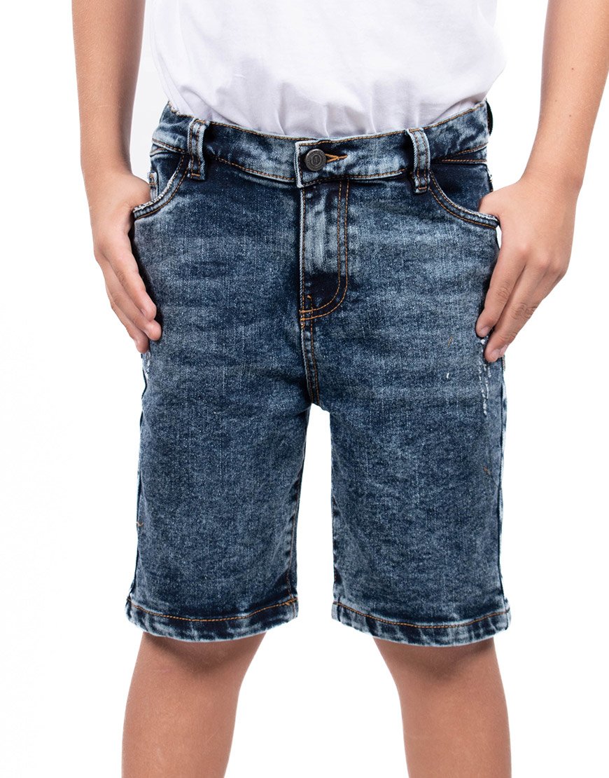 Bermuda Niño Denim Slim Fit Acid Wash – Azul