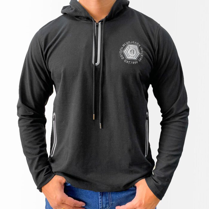 Buzo Hombre Cerrado en Burda con Capucha – Negro