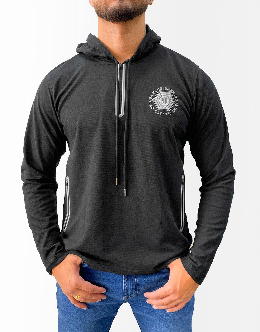 Buzo Hombre Cerrado en Burda con Capucha – Negro