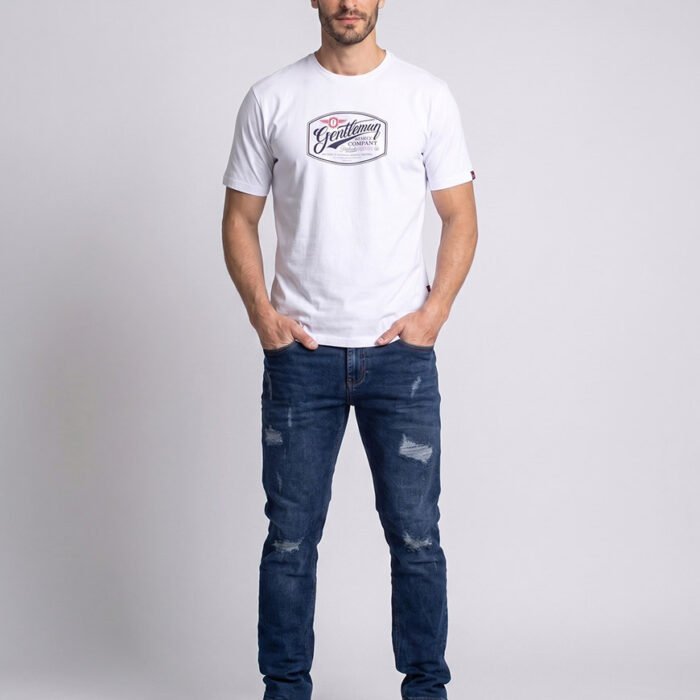 JEANS SLIM AZUL OSCURO CON DESGASTE PARA HOMBRE