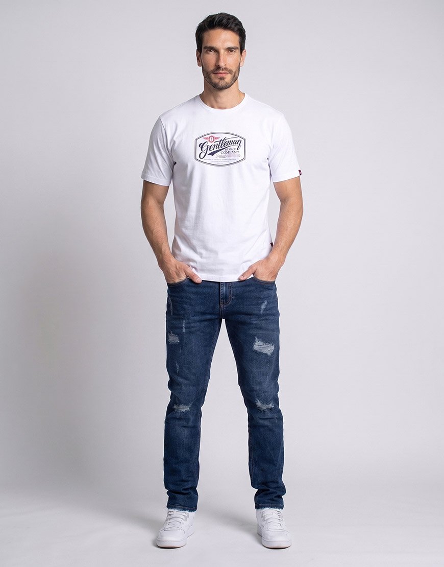 JEANS SLIM AZUL OSCURO CON DESGASTE PARA HOMBRE