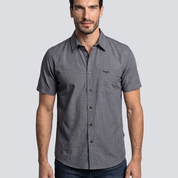 Camisa Hombre Rayas de Manga Corta con Bolsillo