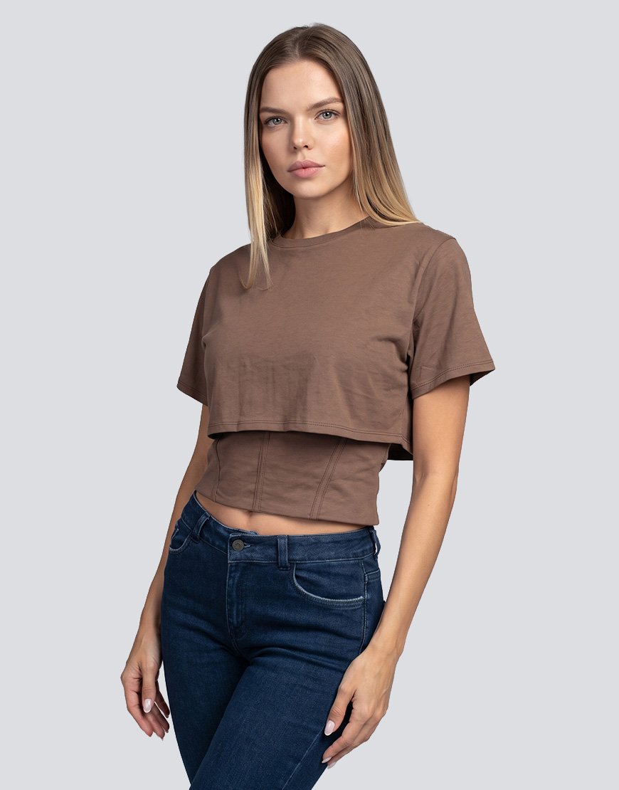 Camiseta Mujer Crop Doble Capa en Algodón Premium